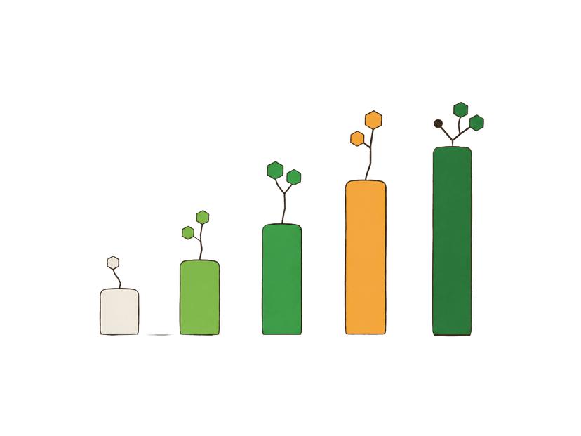 Growing bars topped with hexagonal sprouts