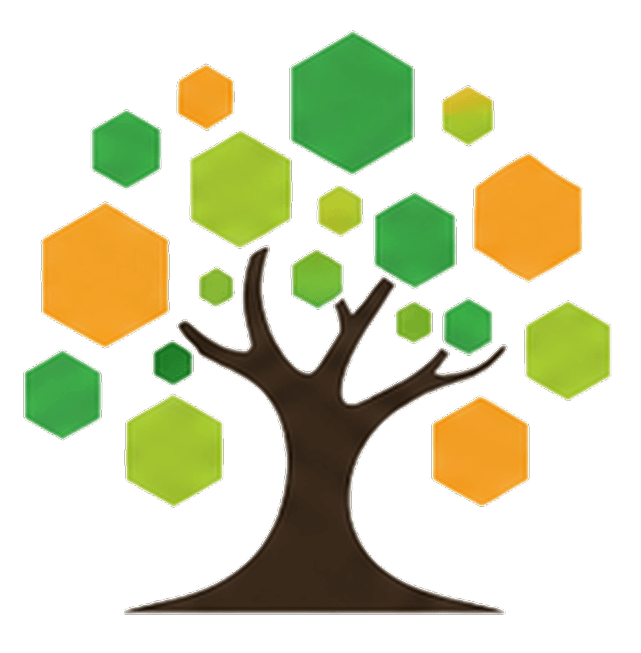 Tree with branches holding hexagonal leaves